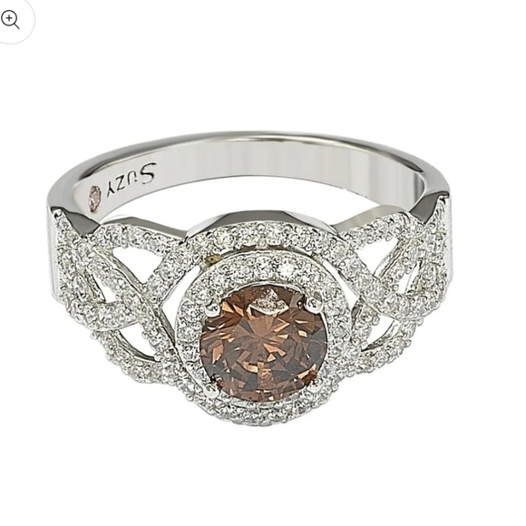 Suzy Levian Sterling Silver Brown Cubic Zirconia Crossover Bridal Ring All Sizes - Picture 2 of 6